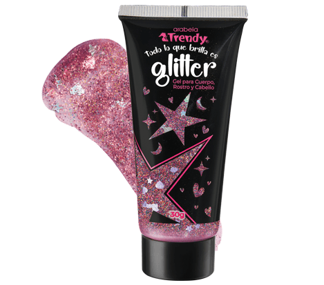 A. TRENDY, SÚPER GLITTER, GEL PARA CUERPO, ROSTRO Y CABELLO